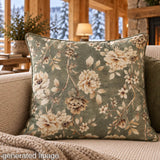 Toile de coton effet tissu de lin « Jardin romantique » vert olive - Ribes y Casals
