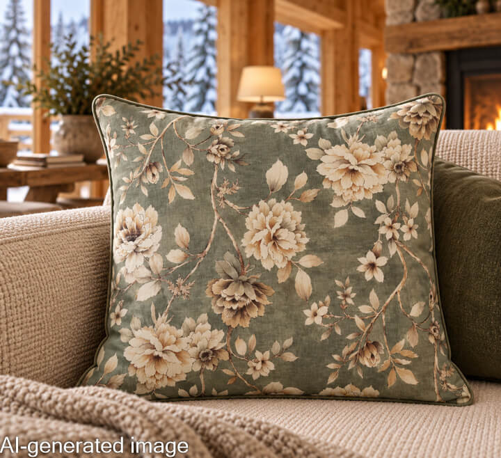 Toile de coton effet tissu de lin « Jardin romantique » vert olive - Ribes y Casals