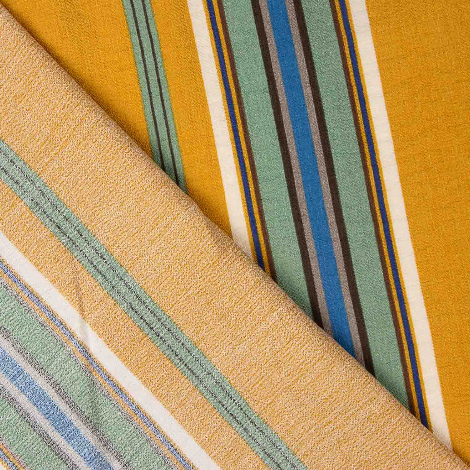 Viscose crêpe avec rayures en moutarde et en bleu - Ribes y Casals