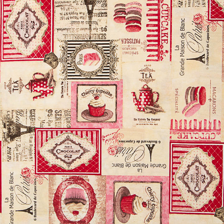 Toile de coton imprimée « Cupcakes et macarons Paris vintage » - Ribes y Casals