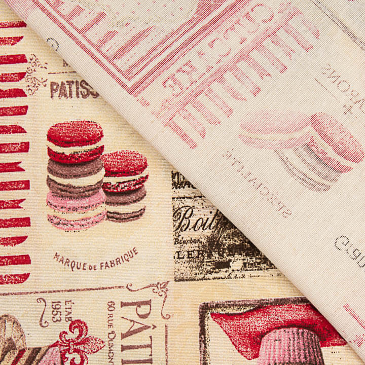 Toile de coton imprimée « Cupcakes et macarons Paris vintage » - Ribes y Casals