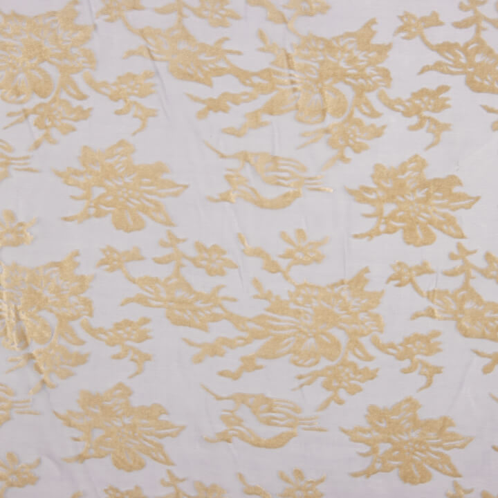 Dévoré floral beige sur mousseline grise - Ribes y Casals