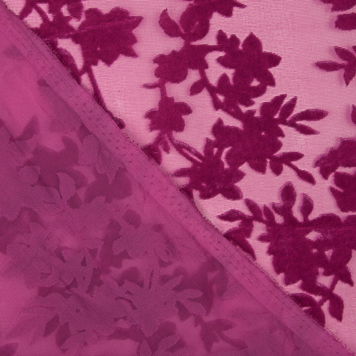 Dévoré floral fuchsia sur mousseline - Ribes y Casals