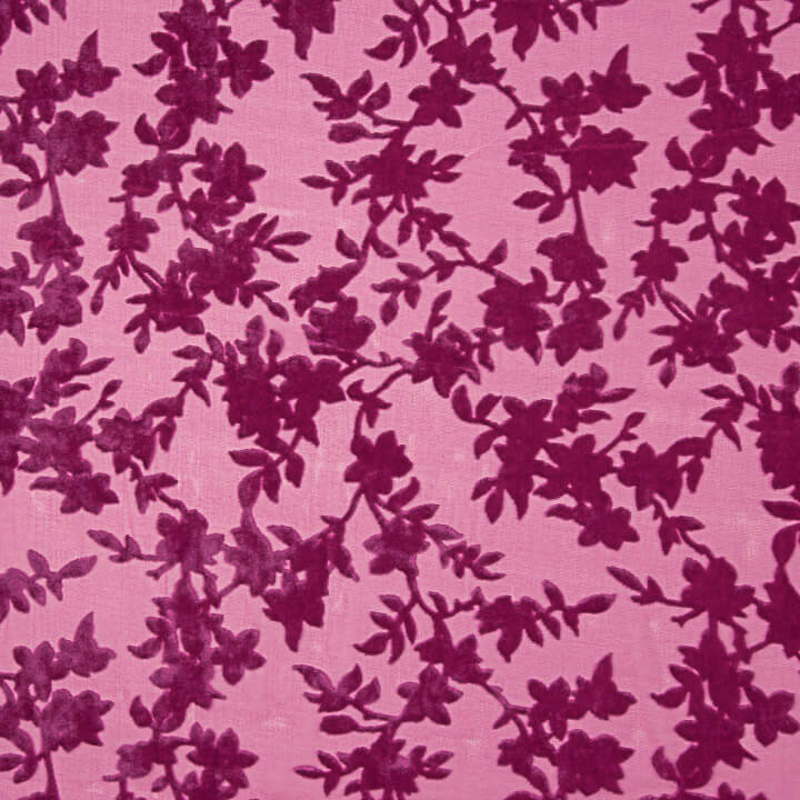 Dévoré floral fuchsia sur mousseline - Ribes y Casals