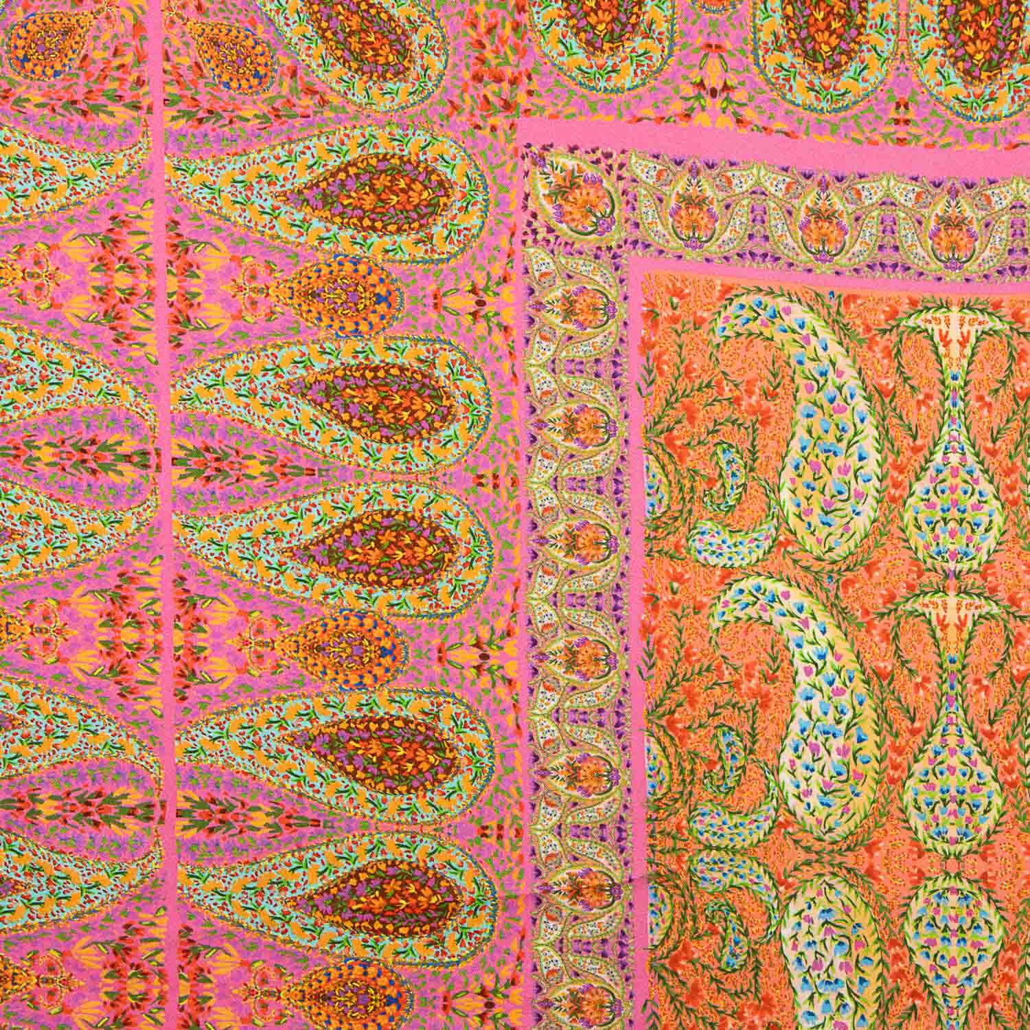 Chutes de crêpe de viscose imprimé motif paisley boho fuchsia - Différentes longueurs x largeur de 140 cm - Ribes y Casals