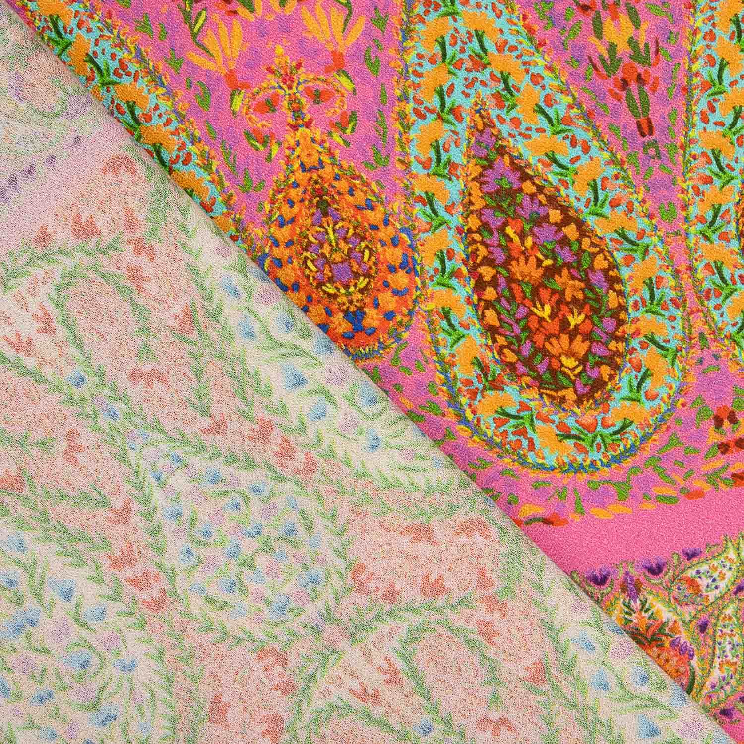 Crêpe de viscose imprimé Paisley Boho fuchsia - Ribes y Casals