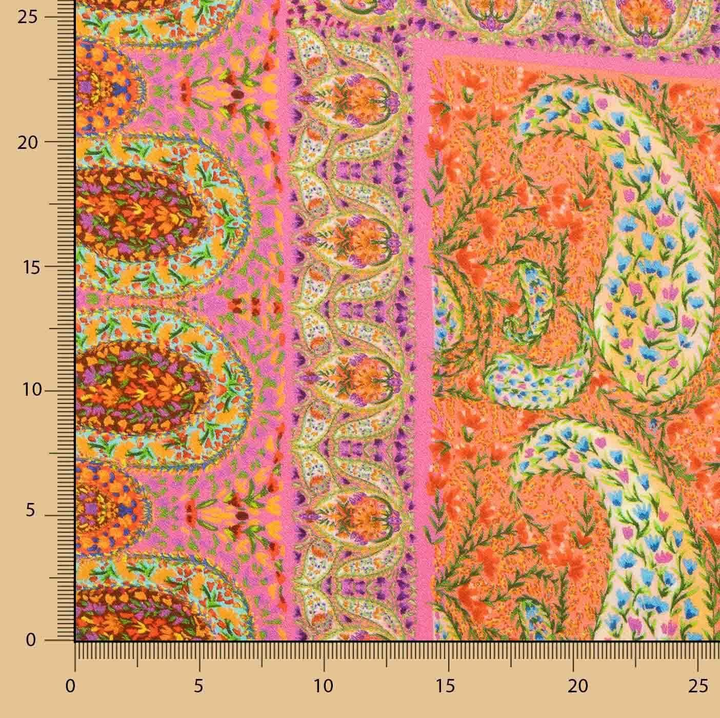 Chutes de crêpe de viscose imprimé motif paisley boho fuchsia - Différentes longueurs x largeur de 140 cm - Ribes y Casals