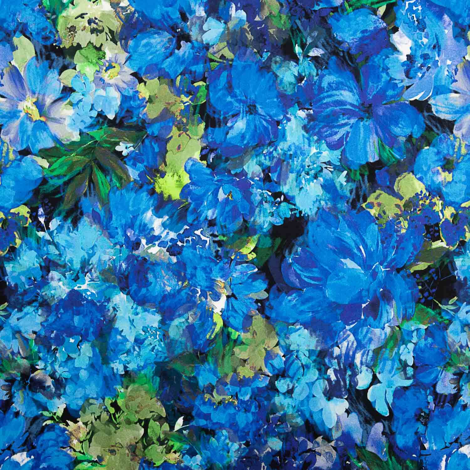 Viscose satinée imprimée fleurs bleu océan - Ribes y Casals