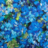 Viscose satinée imprimée fleurs bleu océan - Ribes y Casals