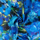Viscose satinée imprimée fleurs bleu océan - Ribes y Casals