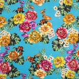Viscose imprimée fleurs de jardin turquoise - Ribes y Casals