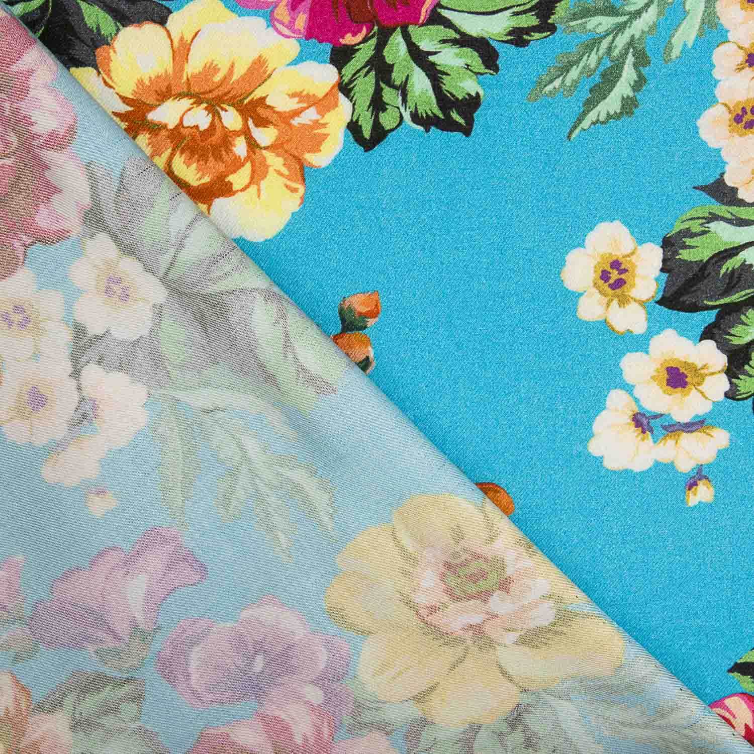 Viscose imprimée fleurs de jardin turquoise - Ribes y Casals