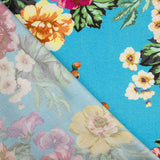 Viscose imprimée fleurs de jardin turquoise - Ribes y Casals