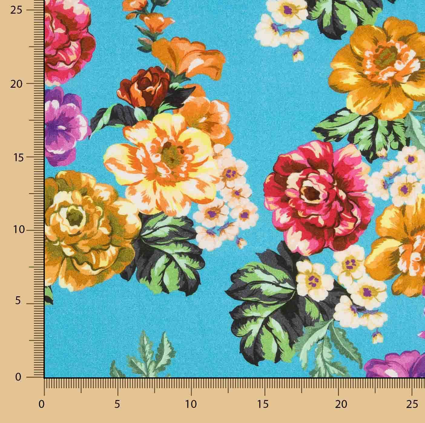 Viscose imprimée fleurs de jardin turquoise - Ribes y Casals