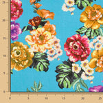 Viscose imprimée fleurs de jardin turquoise - Ribes y Casals