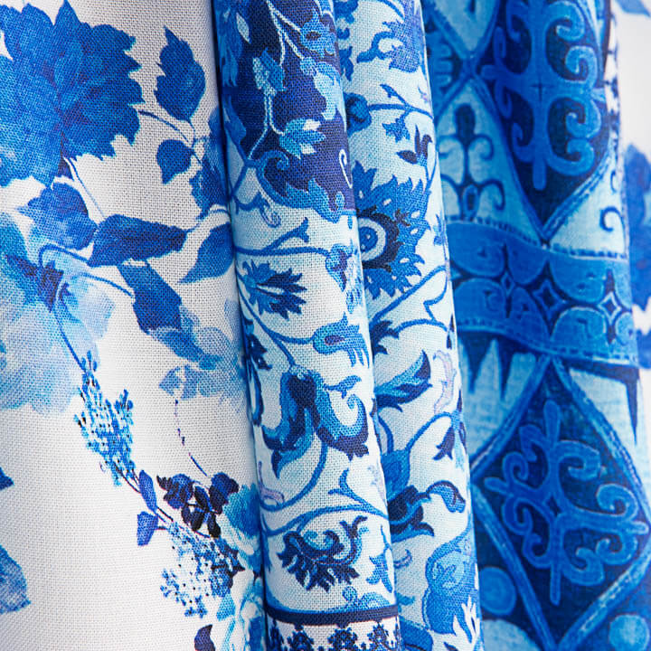 Viscose imprimée patchwork bleu - Ribes y Casals