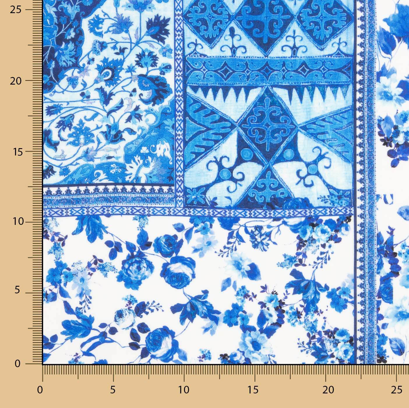 Viscose imprimée patchwork bleu - Ribes y Casals