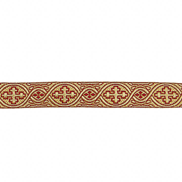 Galon tissu métallisé doré et grenat Réf. 463 – Largeur 25 mm - Ribes y Casals