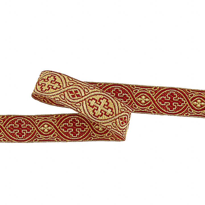 Galon tissu métallisé doré et grenat Réf. 463 – Largeur 25 mm - Ribes y Casals