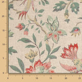 Toile de coton effet tissu de lin, motifs vintage fleuris et d'oiseaux - Ribes y Casals