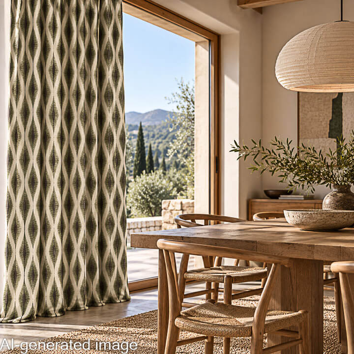 Toile de coton effet tissu de lin Ikat ethnique verte - Ribes y Casals