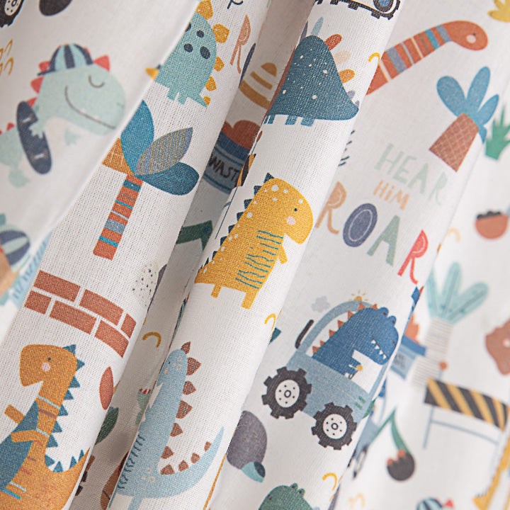 Percale imprimée « Dinosaures constructeurs » multicolore - Ribes y Casals
