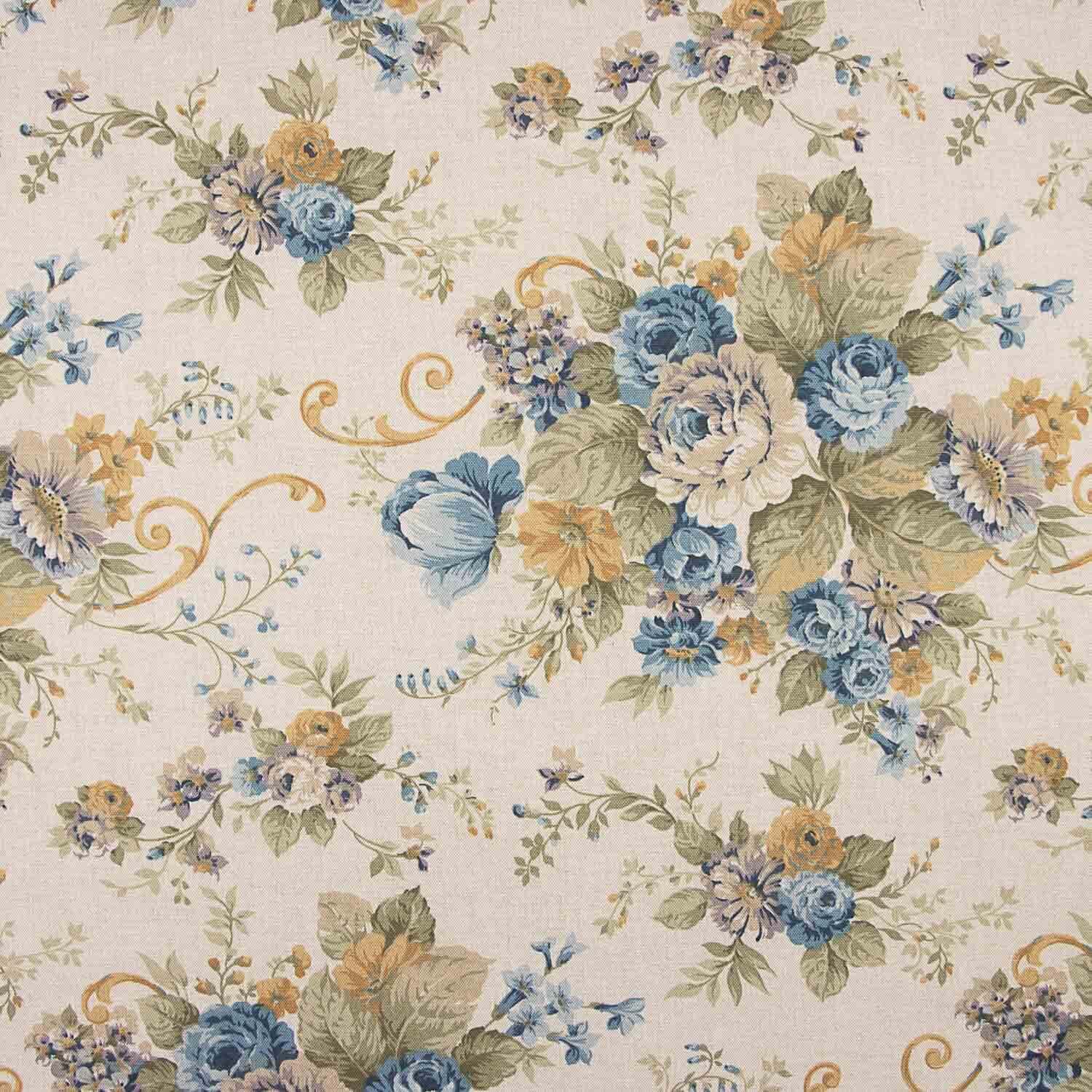 Toile imprimée fleurs bleu et moutarde - Ribes y Casals