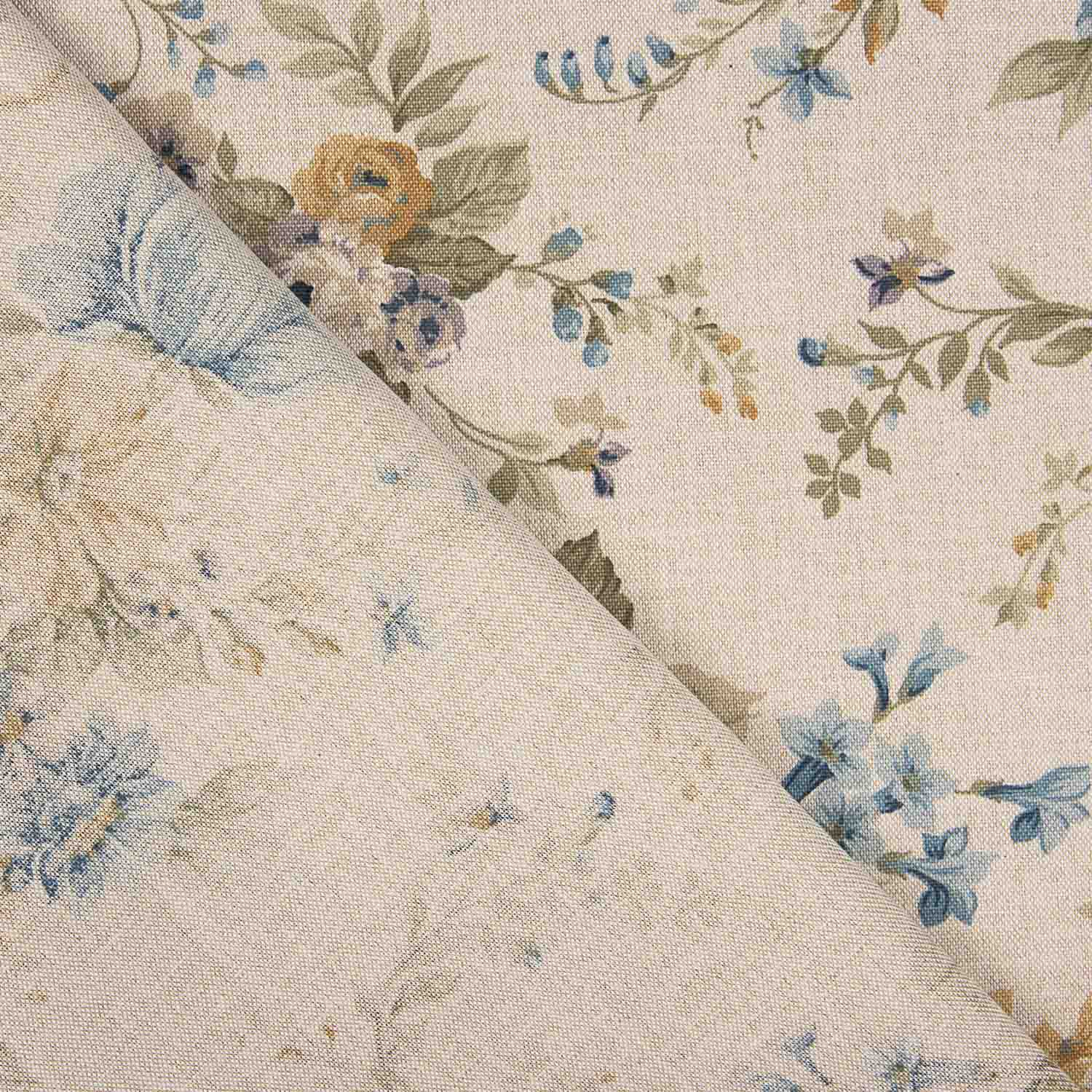 Toile imprimée fleurs bleu et moutarde - Ribes y Casals