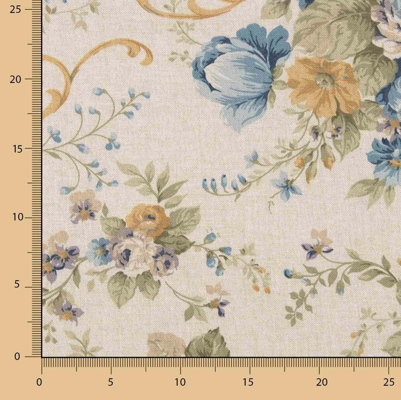 Toile imprimée fleurs bleu et moutarde - Ribes y Casals
