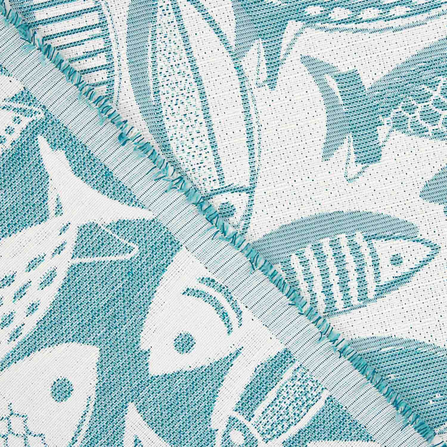 Toile jacquard Poissons bleu turquoise - Ribes y Casals