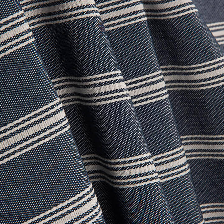 Toile de coton bleu marine à rayures blanches - Ribes y Casals
