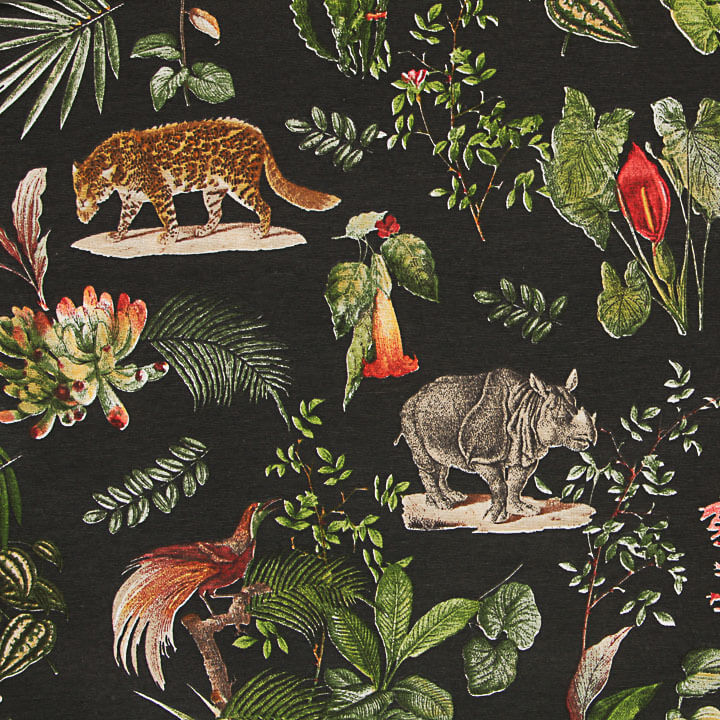 Toile de coton imprimée « Jungle tropicale noire » - Ribes y Casals