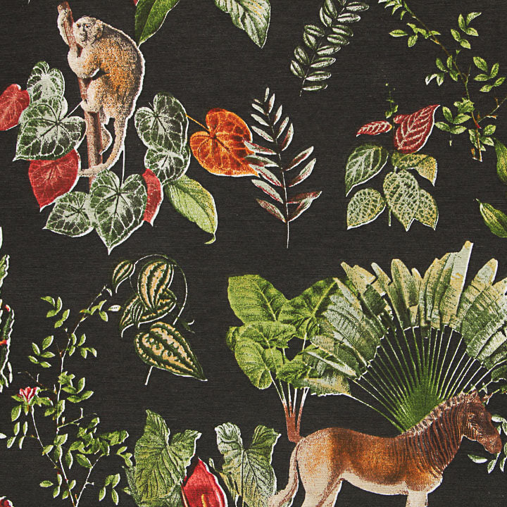 Toile de coton imprimée « Jungle tropicale noire » - Ribes y Casals