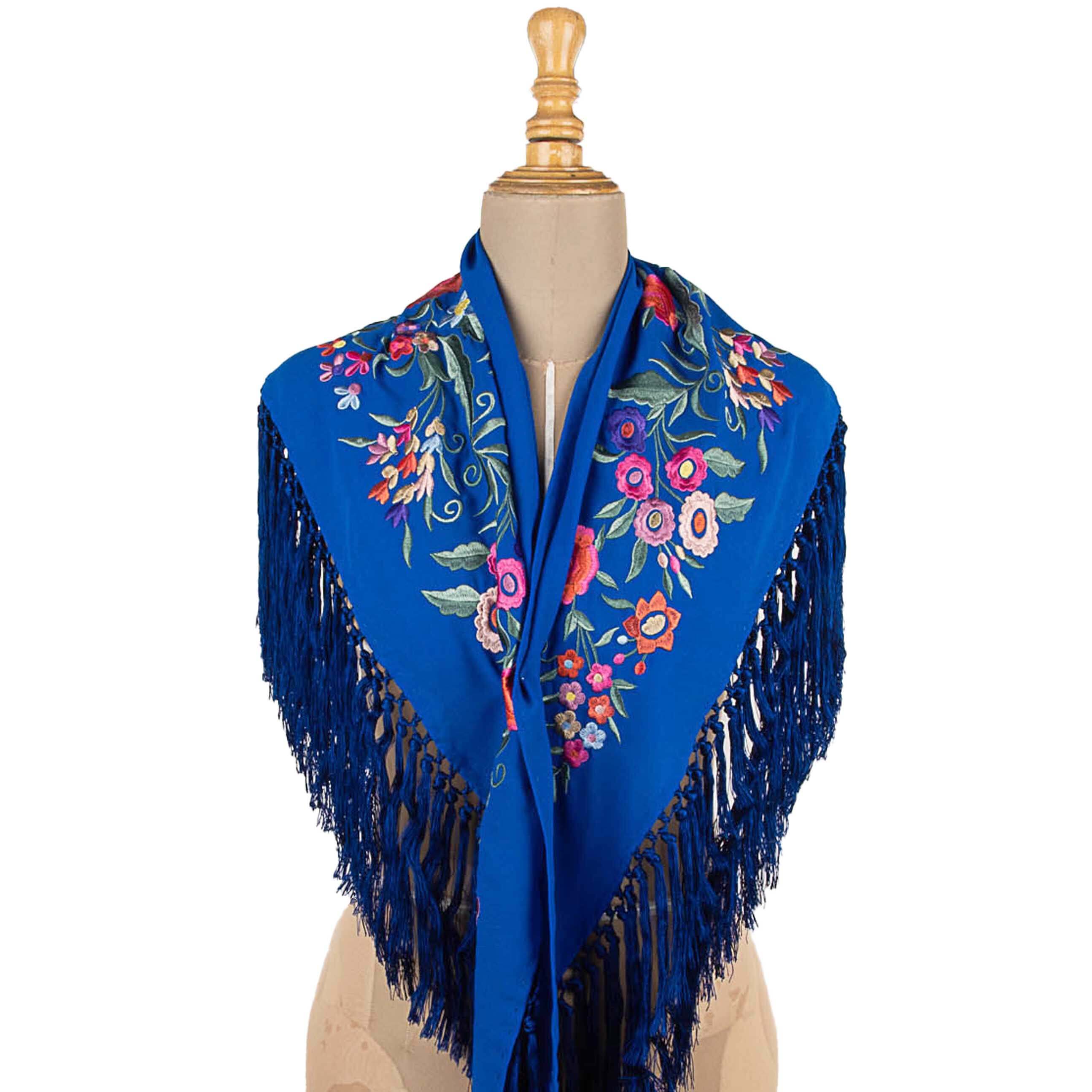 Petit châle de flamenca bleu azur brodé - Ribes y Casals