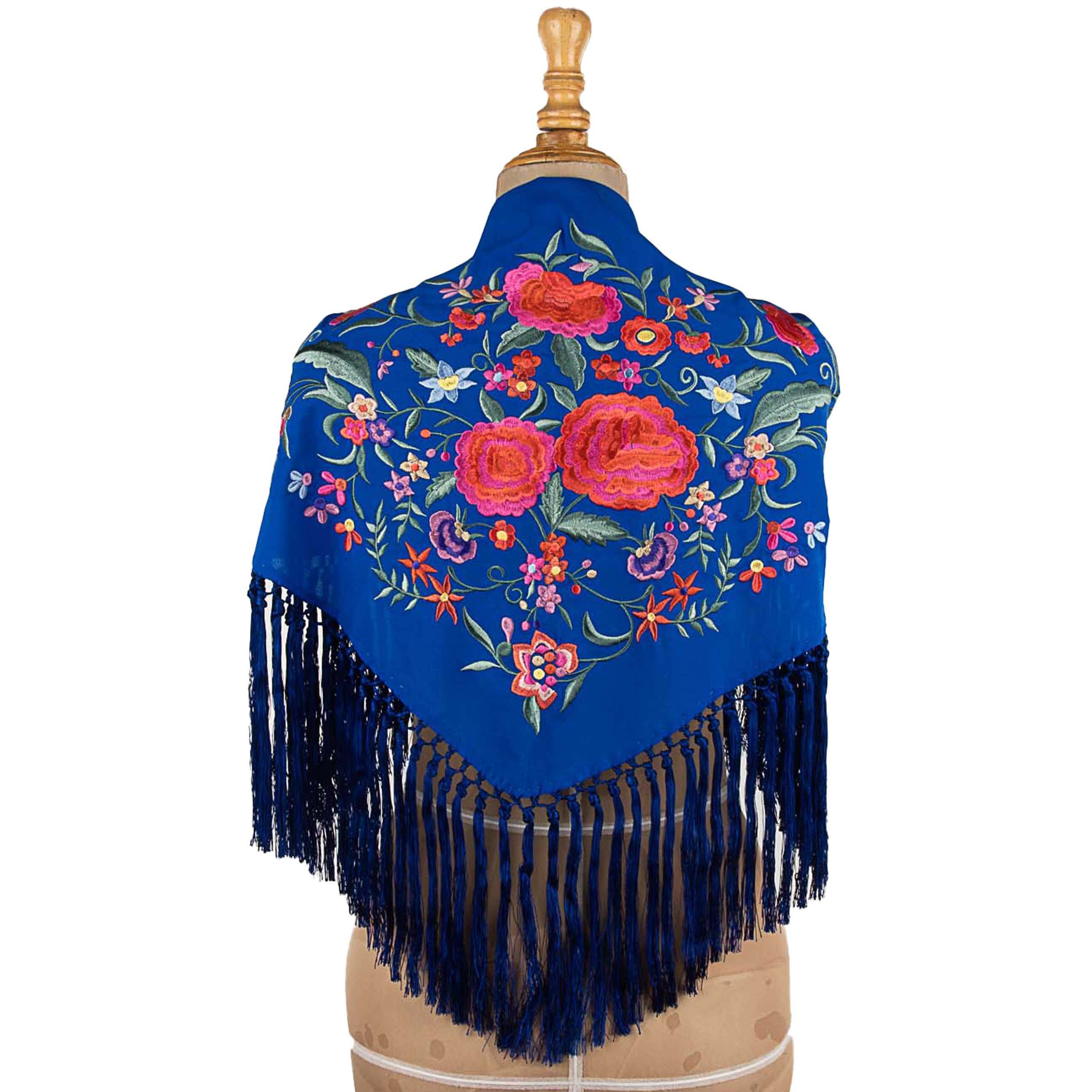 Petit châle de flamenca bleu azur brodé - Ribes y Casals
