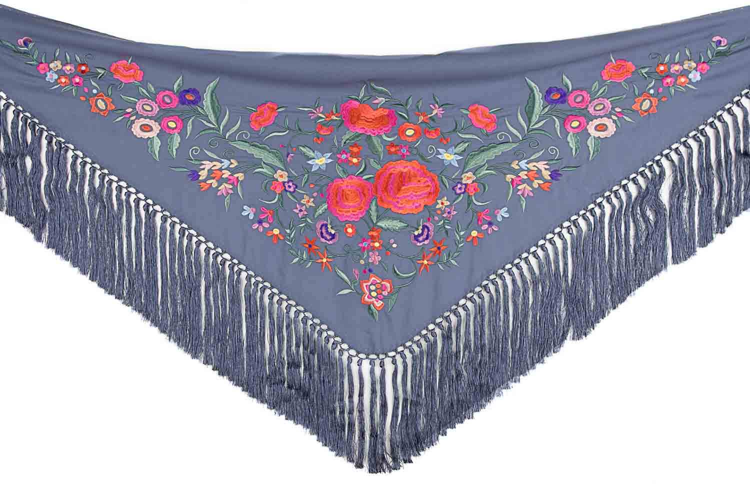 Petit châle de flamenco bleu denim brodé - Ribes y Casals