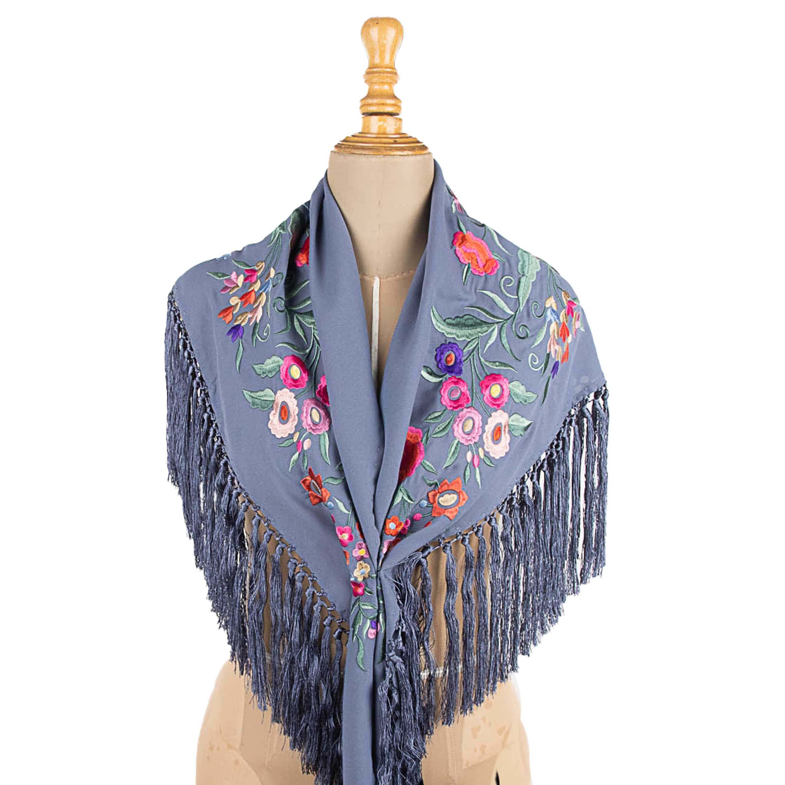 Petit châle de flamenco bleu denim brodé - Ribes y Casals