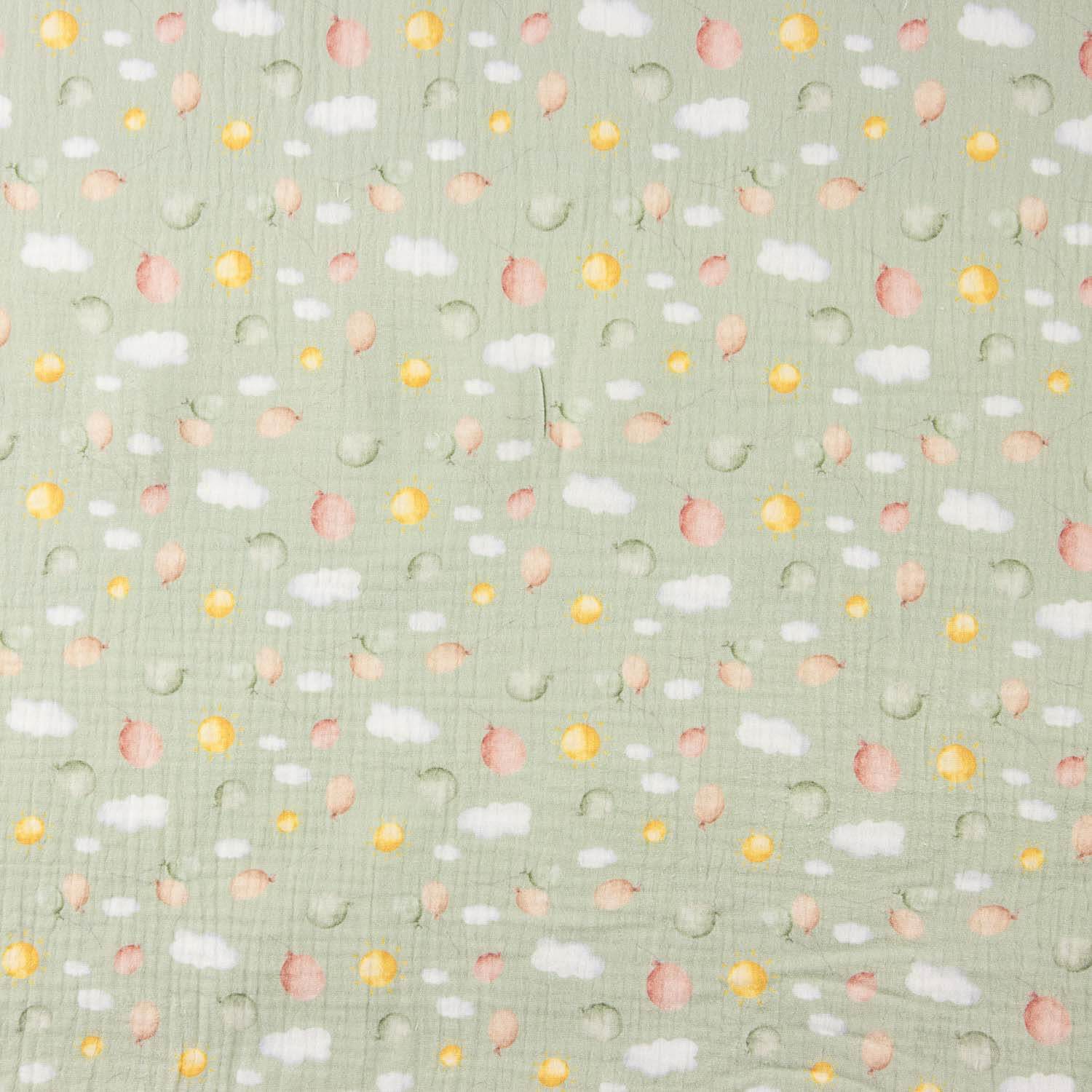 Mousseline de coton nuages et soleils pastel - Ribes y Casals