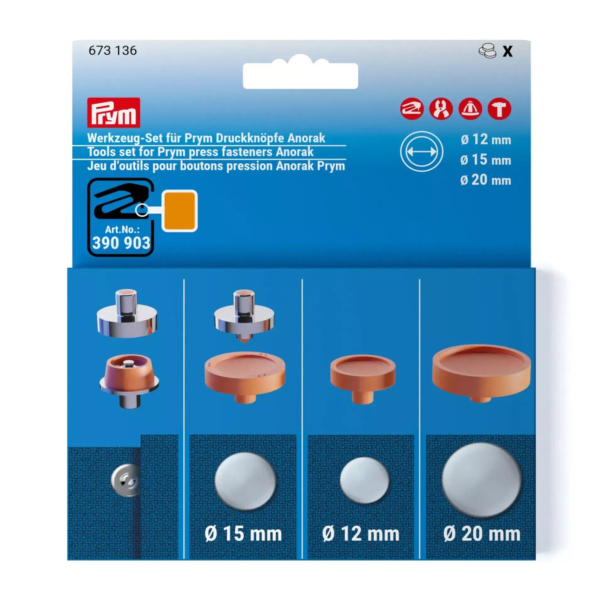 Kit d'outils pour boutons Anorak Prym 12, 15 et 20 mm - Ribes y Casals