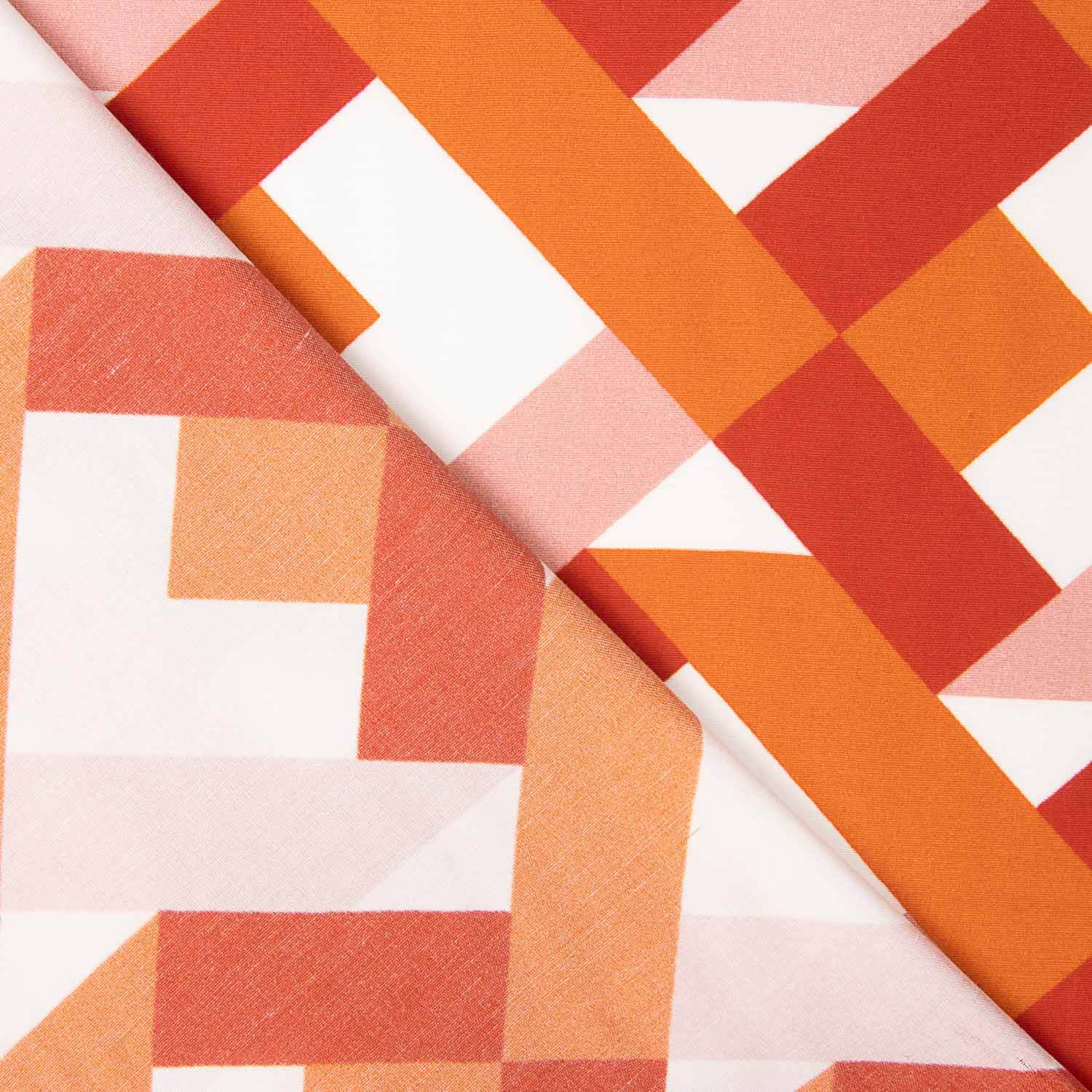 Viscose imprimée de motifs géométriques orange et corail - Ribes y Casals