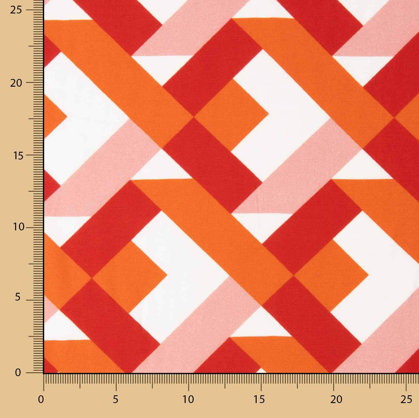 Viscose imprimée de motifs géométriques orange et corail - Ribes y Casals