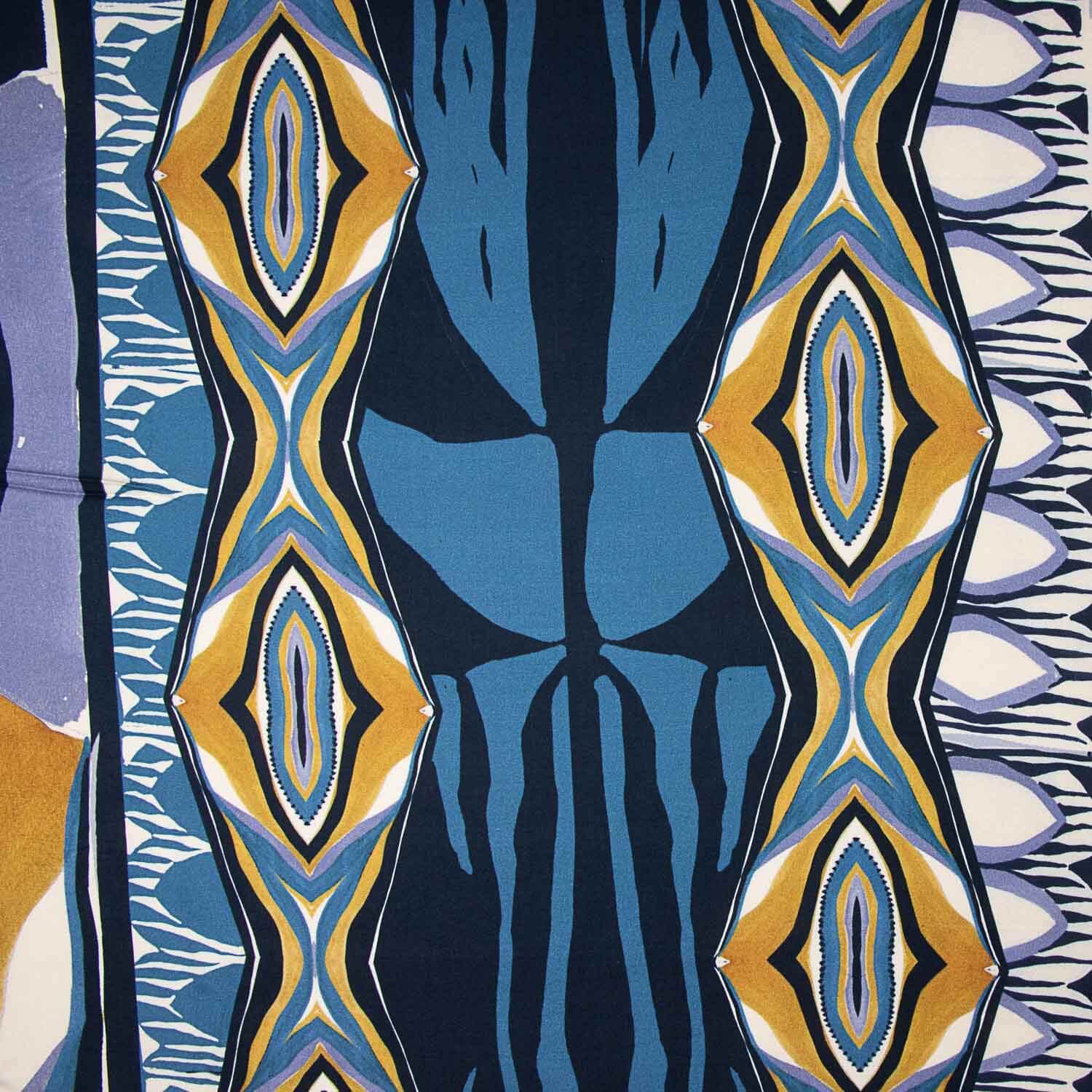 Viscose imprimée géométrique bleu et moutarde - Ribes y Casals