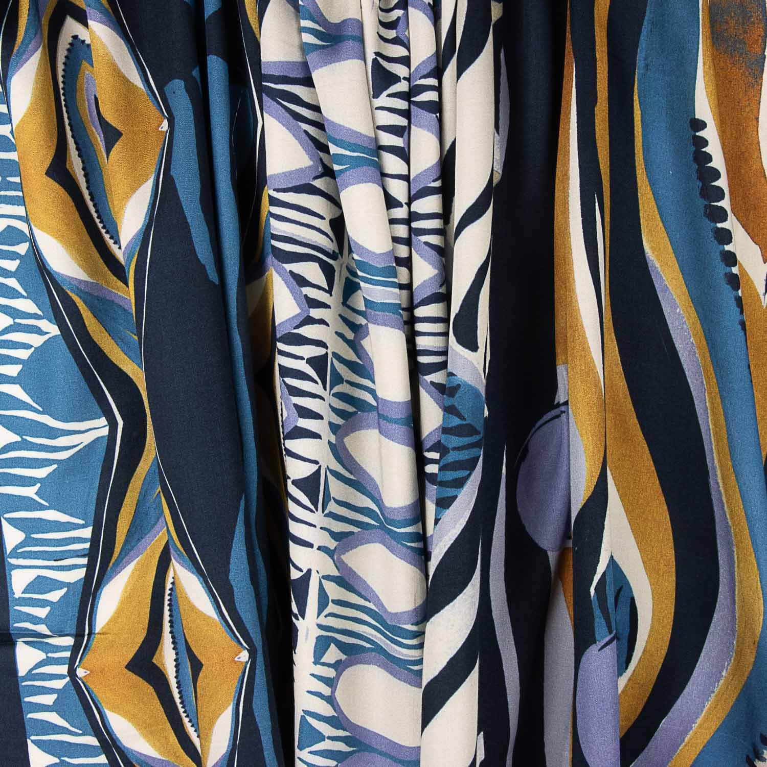 Viscose imprimée géométrique bleu et moutarde - Ribes y Casals