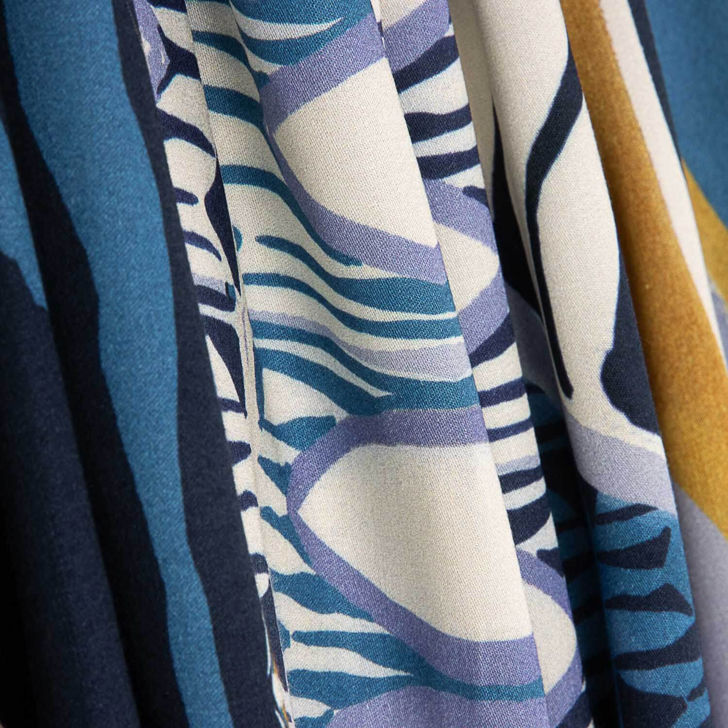 Viscose imprimée géométrique bleu et moutarde - Ribes y Casals