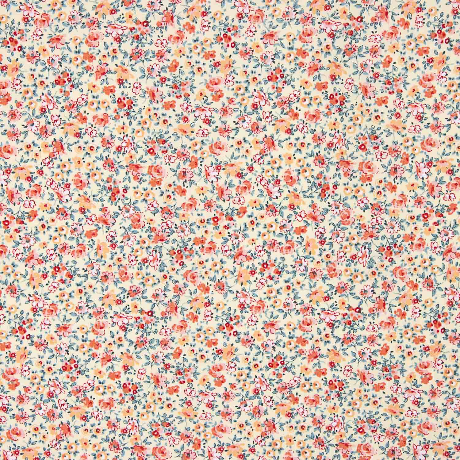 Popeline de coton biologique imprimée fleurs orange et rouge - Ribes y Casals