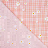 Popeline de coton biologique imprimée Vichy et marguerites corail - Ribes y Casals