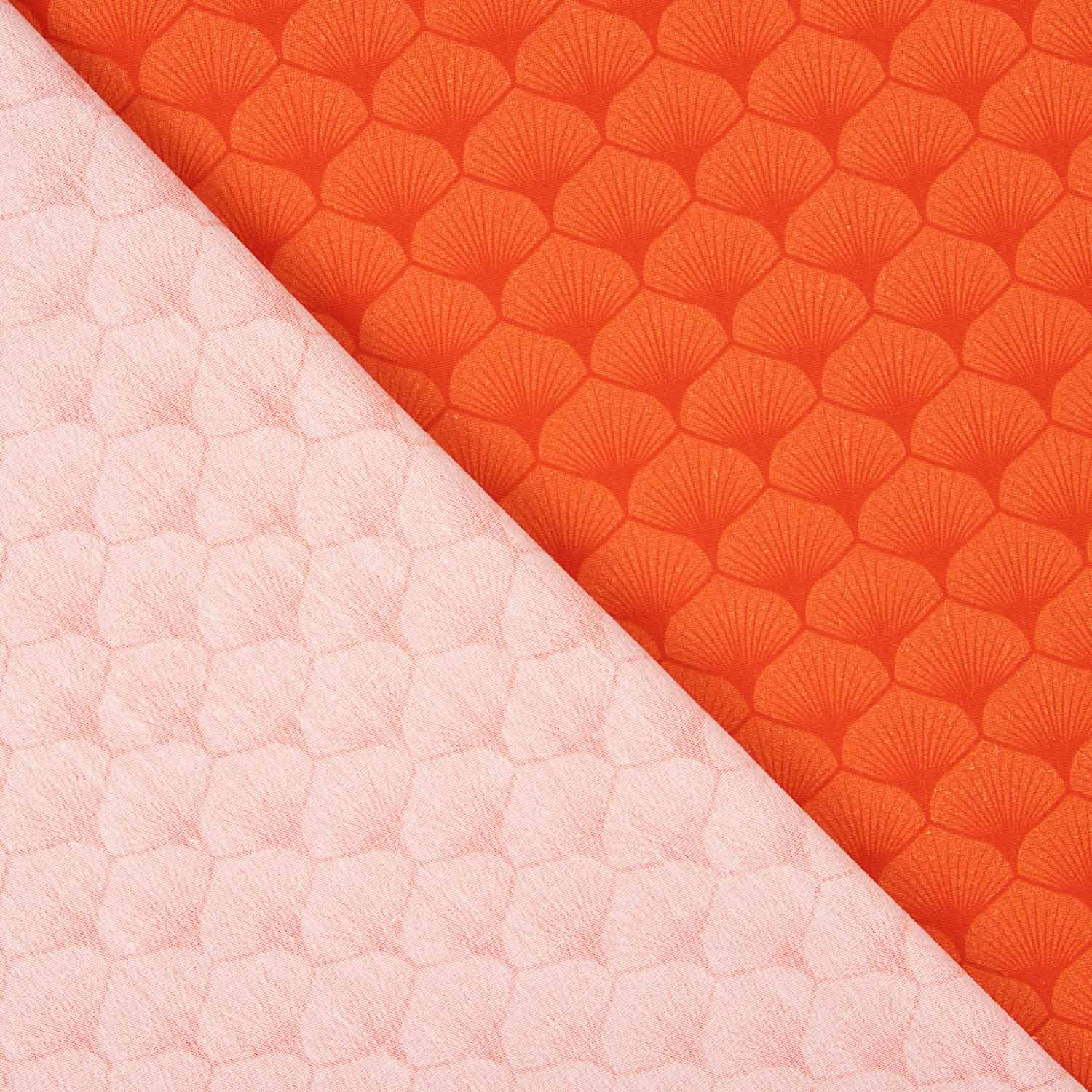 Popeline de coton imprimée « Éventails » rouge corail - Ribes y Casals