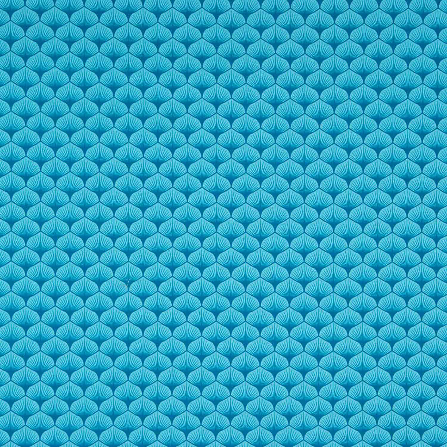 Popeline de coton imprimée de éventails turquoise - Ribes y Casals