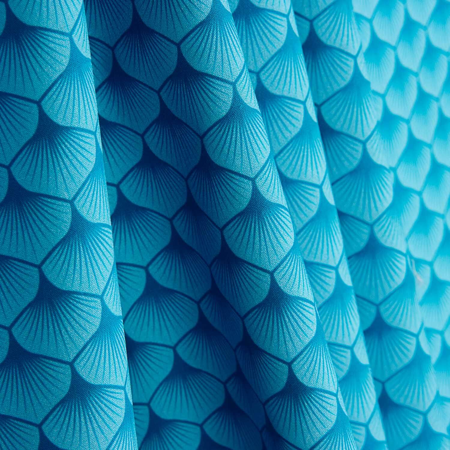 Popeline de coton imprimée de éventails turquoise - Ribes y Casals