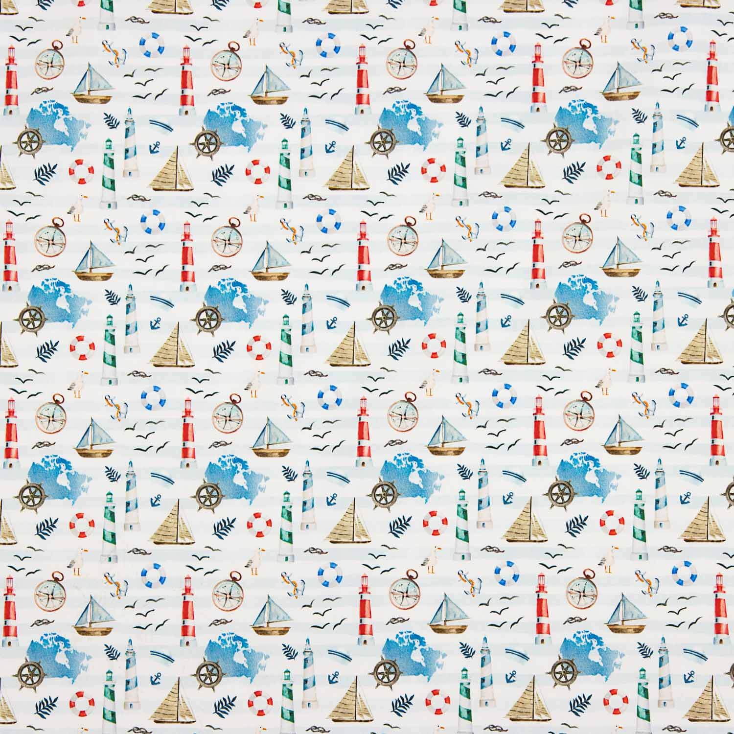 Popeline de coton imprimée motif marin - Ribes y Casals
